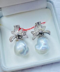 anting south sea pearls baroque silver color