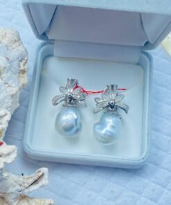 anting south sea pearls baroque silver color
